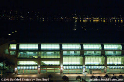 A night time view of the San Diego Convention Center with Coronado Island in the background stock photo #3014