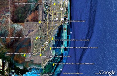 2009 - a Google Earth image showing all the former Army missile sites in Dade County starting in 1962