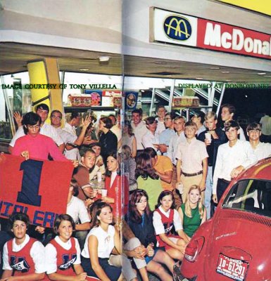 1969 - Hialeah teens and Thoroughbred cheerleaders at McDonald's on Palm Springs Mile, Hialeah (info below photo)