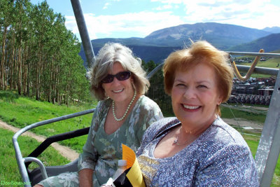 August 2010 - Brenda with my wife Karen on the ski lift going up to Justin and Erica's wedding