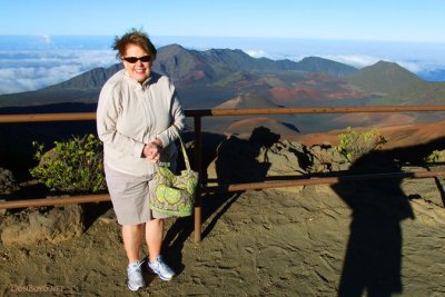 August 2010 - Karen on top of the Haleakalā (East Maui) volcano at 10,000+ feet with high winds and temps in the low 50s