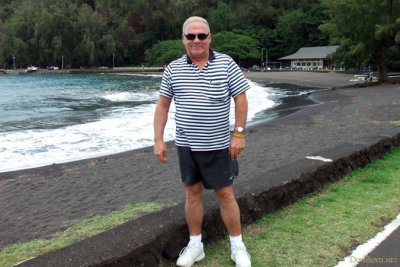 August 2010 - Don Boyd at the black sand beach in Hana, Maui