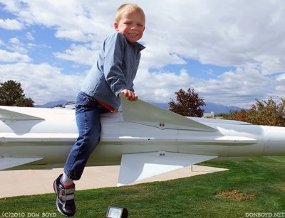 October 2010 - Kyler on an old Army missile at the Peterson Air & Space Museum