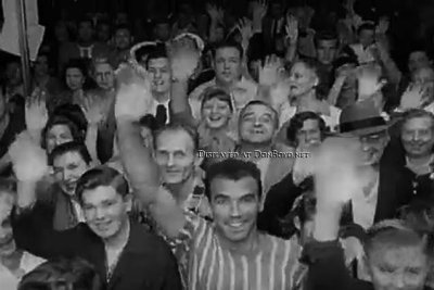1954 - audience watching actor Jimmy Stewart for world premiere of The Glenn Miller Story