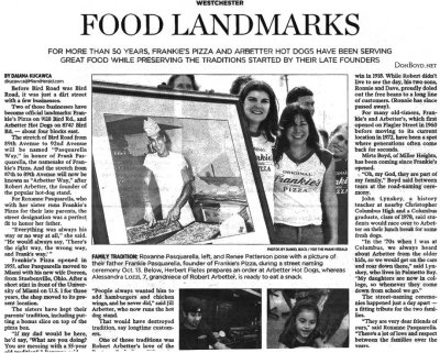 2010 - Miami Herald article about Frankie's Pizza and Arbetter Hot Dogs on Bird Road