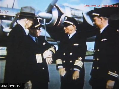 1953 - Captain Eddie Rickenbacker, Honorary Captain Arthur Godfrey, Captain Dick Merrill and unknown