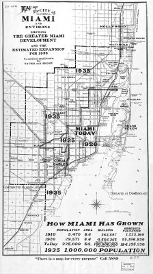 1925 - map of old Miami and surrounding environs in 1925 and projected growth by 1935
