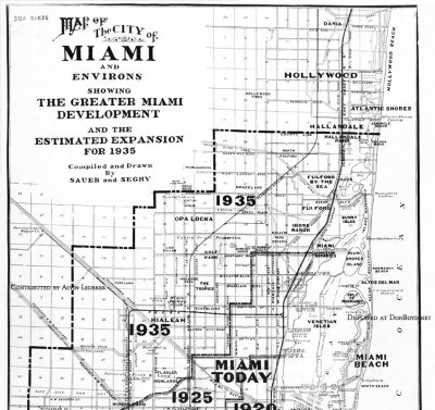 1925 - map of old Miami and surrounding environs in 1925, north of Flagler Street, and projected growth by 1935