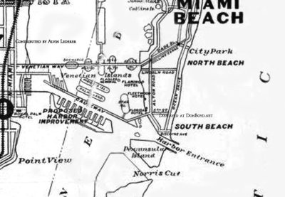 1925 - Map of south end of Miami Beach, Port of Miami, Venetian Islands, Biscayne Bay