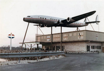 1970's - Lockheed Constellation L-1049G mounted on top of the Oasis American gas station and gift shop on Tamiami Trail