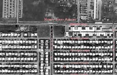 March 1970 - aerial view of my Aunt Norma's home (red x) on Shalimar Street in north Miramar