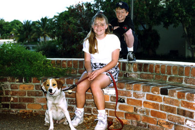 March 1992 - Brenda's son Justin Reiter Goto with my daughter Karen Dawn Boyd and her dog Sparky