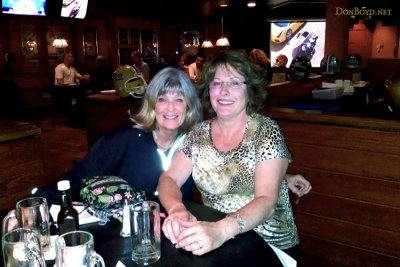 September 2012 - Brenda Reiter and Linda Mitchell Grother after dinner and beers at Shula's 2 in Miami Lakes