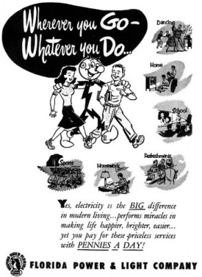 1955 - Florida Power & Light Ad - where is Ready Kilowatt these days?