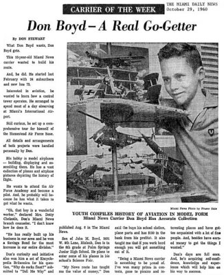 1960 - Don Boyd Miami News Carrier of the Week article