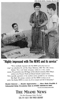 1960 - Miami News advertisement with Dr. and Mrs. Berge Markarian and Don Boyd