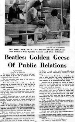 1964 - Miami News story about the Beatles arrival and boating in Miami