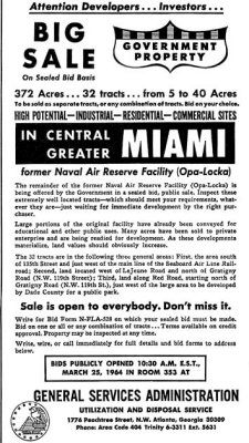 1964 - Portions of former NAS Miami at Opa-locka advertised for auction by the GSA