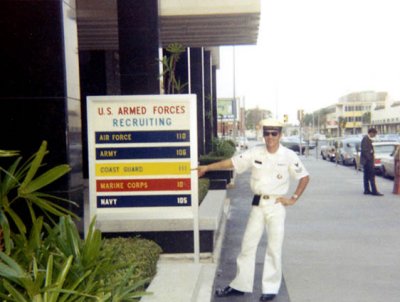 1969 - YN2 Don Boyd, USCG, in front of the Coast Guard Recruiting Office in the Federal Building, downtown Tampa