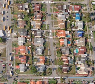 Early 2007 - aerial south to north view of West 9th Lane area of Palm Springs, Hialeah