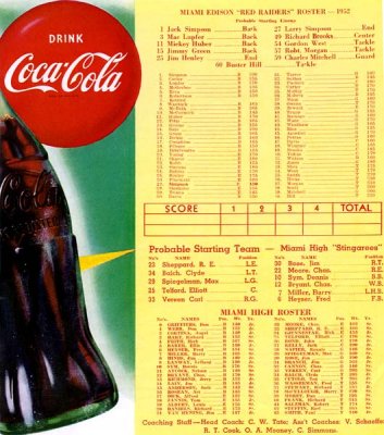 1952 - Coca-Cola, teams rosters for Miami Edison High and Miami High