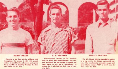 1952 - Miami High football players Barry Miller, R. E. Shepard and Elliott Telford