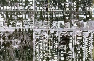 1960's - wide aerial view of the Pizza Palace at 3099 SW 8th Street, Miami