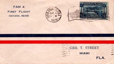1928 - Pan American World Airways' first flight from Havana to Miami first day cover to George T. Street