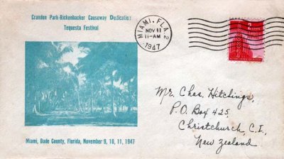 1947 - Crandon Park and Rickenbacker Causeway dedication - Tequesta Festival - first day cover