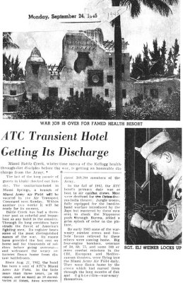 1945 - Article about the ATC Transient Hotel Getting Its Discharge after World War II