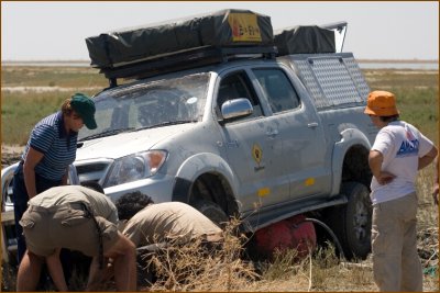Our guide organized everybody to help in releasing the car.