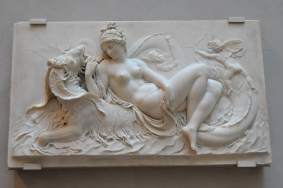 Venus Reclining on a Sea Monster With Cupid and a Putto, 1785-87, by John Deare, English, 1759-1798, marble