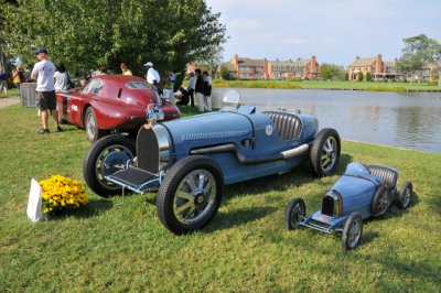 1929 Bugatti Type 45 16-cylinder Grand Prix race car, with a toy replica