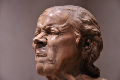 The Vexed Man, 1770s or early 1780s, by Franz Xaver Messerschmidt, German, 1736-1783, alabaster. At Getty Center, Los Angeles.