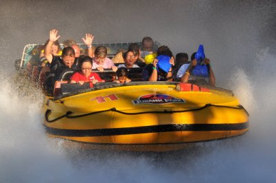 Ride inspired by movie Jurassic Park (1993). Universal Studios, Hollywood.