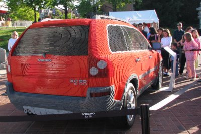 A full-size model of a 2006 Volvo XC-90 made up entirely of Lego blocks, except for wheels and tires. Baltimore, 2006.