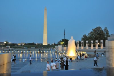 World War II Memorial, designed by  Friedrich St. Florian, and the Washington Monument.