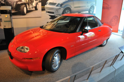1996 General Motors EV1 electric car, on loan from the Henry Ford Museum. 1,000 EV1s were made from 1996 to 1999.