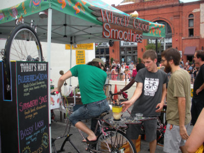Artscape 2009 in Baltimore ... A customer pedals to blend his smoothie.