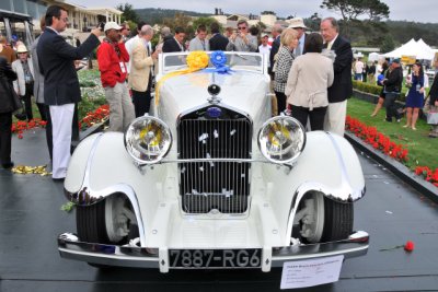 Best of Show -- 1933 Delage D8S De Villars Roadster owned by The Patterson Collection, with confetti. (CR)