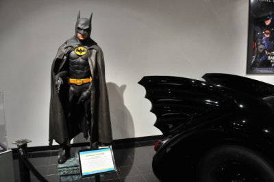 Batman costume by Bob Ringwood, worn by Michael Keaton in 1989 movie Batman; Petersen Museum Collection; gift of the Petersens