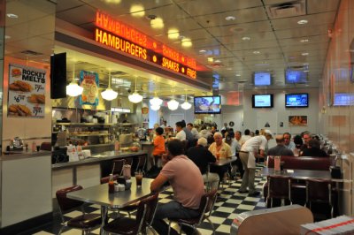 Johnny Rockets hamburger restaurant inside the museum, but also accessible from Wilshire Blvd.