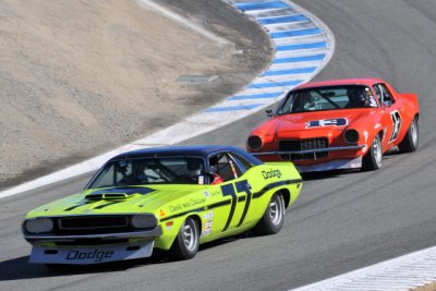 No. 77, Ken Epsman, 1970 Dodge Challenger, and No. 13, Tomy Drissi, 1970 Chevrolet Camaro