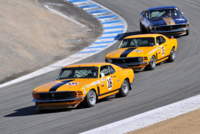 No. 16, A. Ross Myers, 1970 Ford Boss 302 Mustang; No. 15, Daniel Lipetz, 1970 Boss 302; No. 78, Michael Martin, 1970 Boss 302