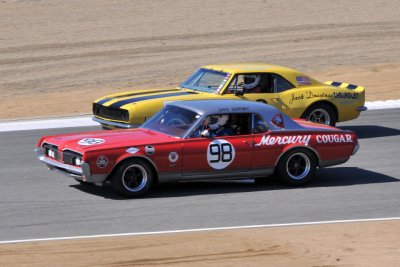No. 98, Chris Liebenberg, 1967 Mercury Cougar, and No. 96, Ron Tribble, 1967 Chevrolet Camaro