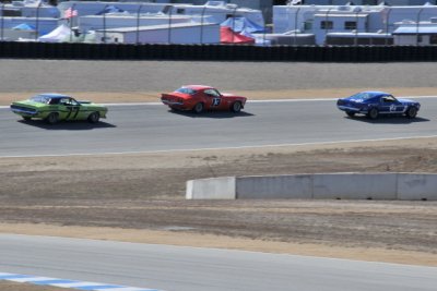 No. 2, Bruce Canepa, 1969 Mustang; No. 13, Tomy Drissi, 1970 Camaro; No. 77, Ken Epsman, 1970 Dodge Challenger (BR)