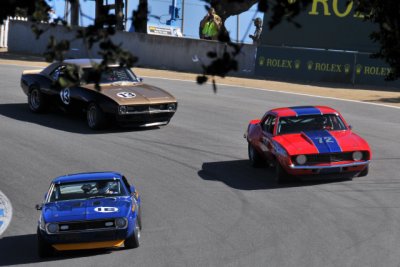 No. 16 Donald Lee, 1968 Camaro; No. 72 John Kiland, 1969 Camaro; and No. 13 Christi Edelbrock, 1968 Camaro