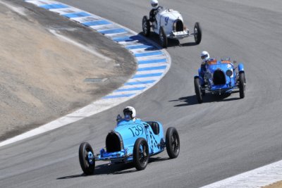  139 Charlie Shalvoy, 1926 Bugatti Type 39A; 13 Patrick Friedli, 1925 Bugatti Type 35/51; 9 Andrew Larson, 1927 Bugatti Type 37A
