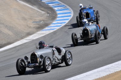 No. 51, Hubert Jaunin, 1933 Bugatti Type 51; an unknown Bugatti; and No. 171, Konig Jurg, 1926 Bugatti Type 37A (3166)