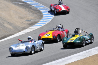 22 Roger Meiners, '57 Porsche; 56 John Fudge, '56 Lister Maserati; 111 Ole Anderson, '59 Byers; 112 Jim Weissenborn, '59 Byers